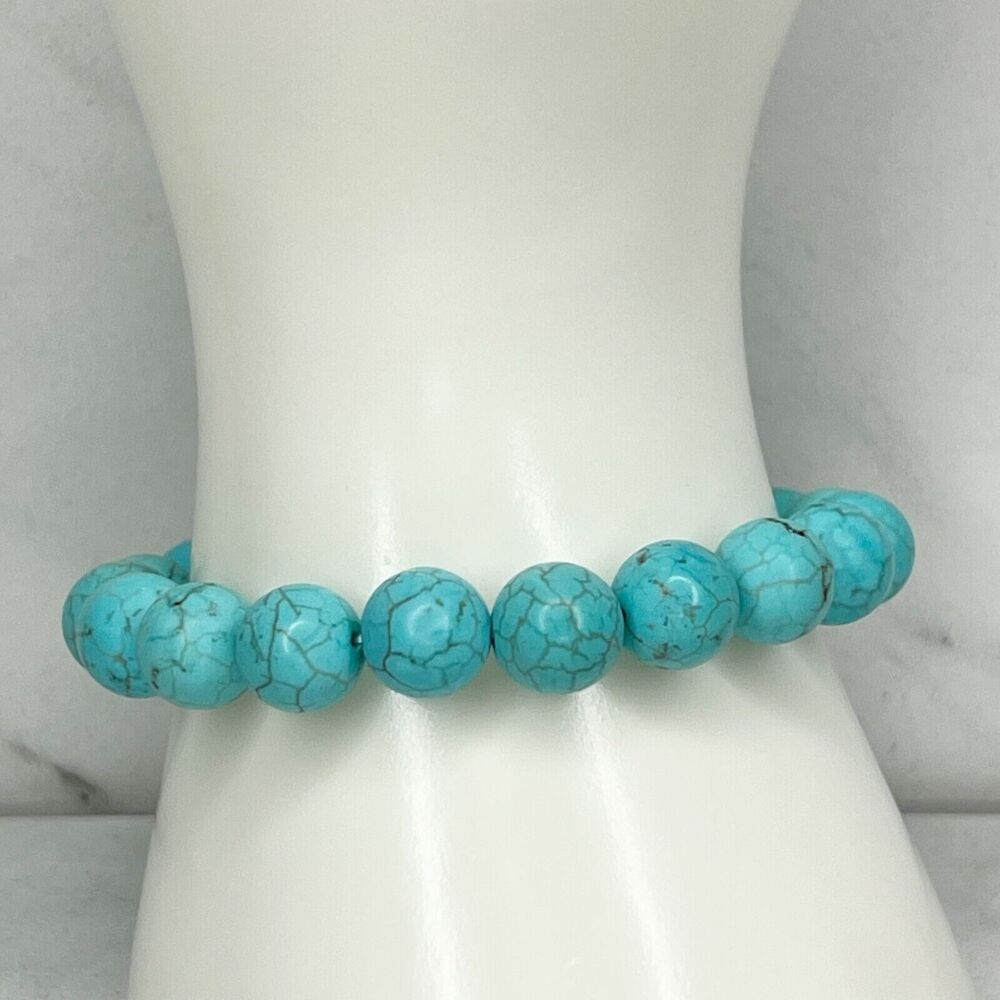 Faux Turquoise Bubble Beaded Stretch Bracelet